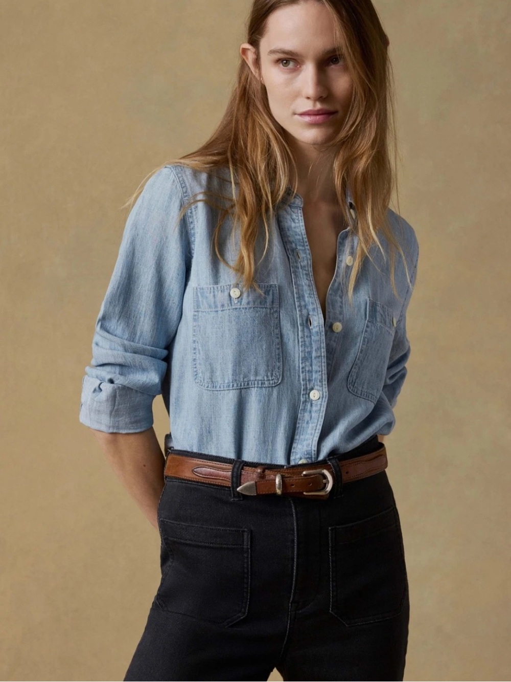 NWT FAHERTY Tried & True Chambray Classic Shirt Size Small S Tencel Long Sleeve